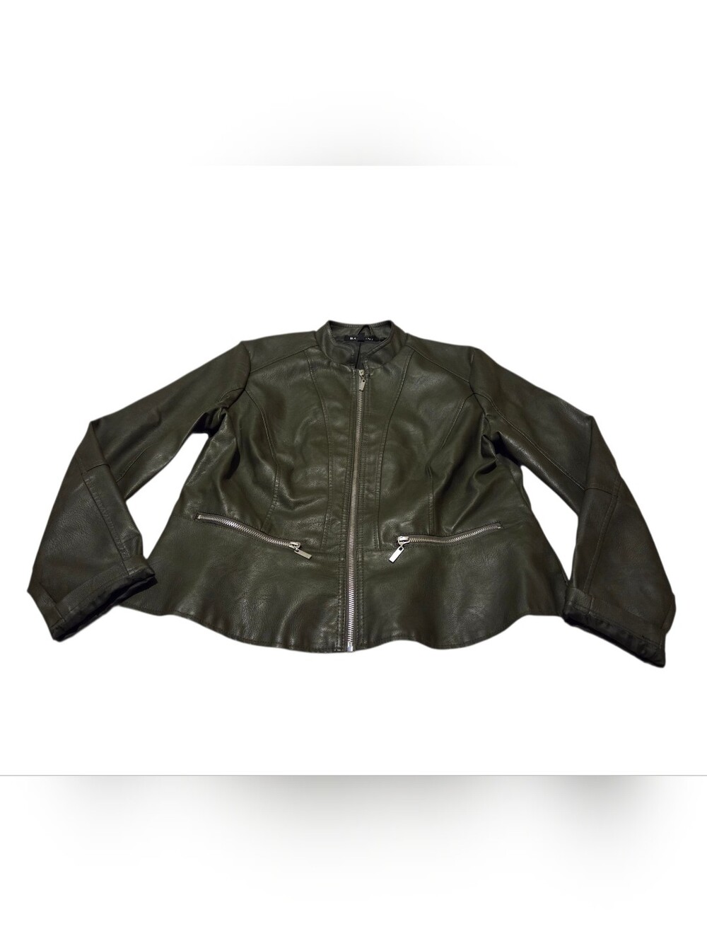 Women’s Baccini Olive Green Faux Leather Moto Jacket Size L